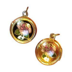 2 Small Lockets Pendants Gold with Glitter Images of Roses (Black and Rose Gold)